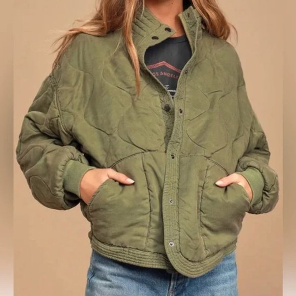 Blank NYC Jackets & Coats Blank Nyc Green Quilted Bomber Jacket